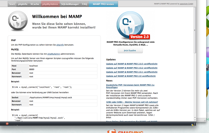Willkommen bei MAMP - WordPress Installation kann beginnen