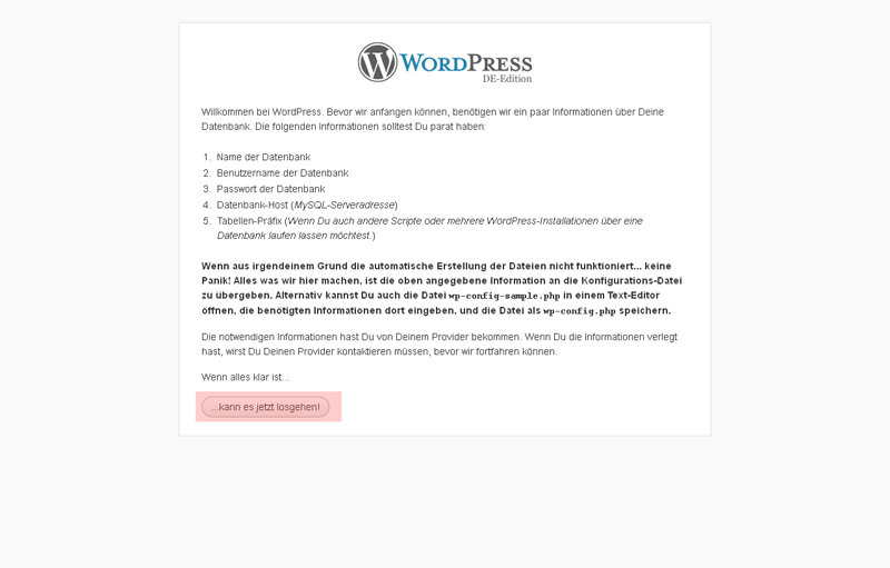 Information der WordPress Installation